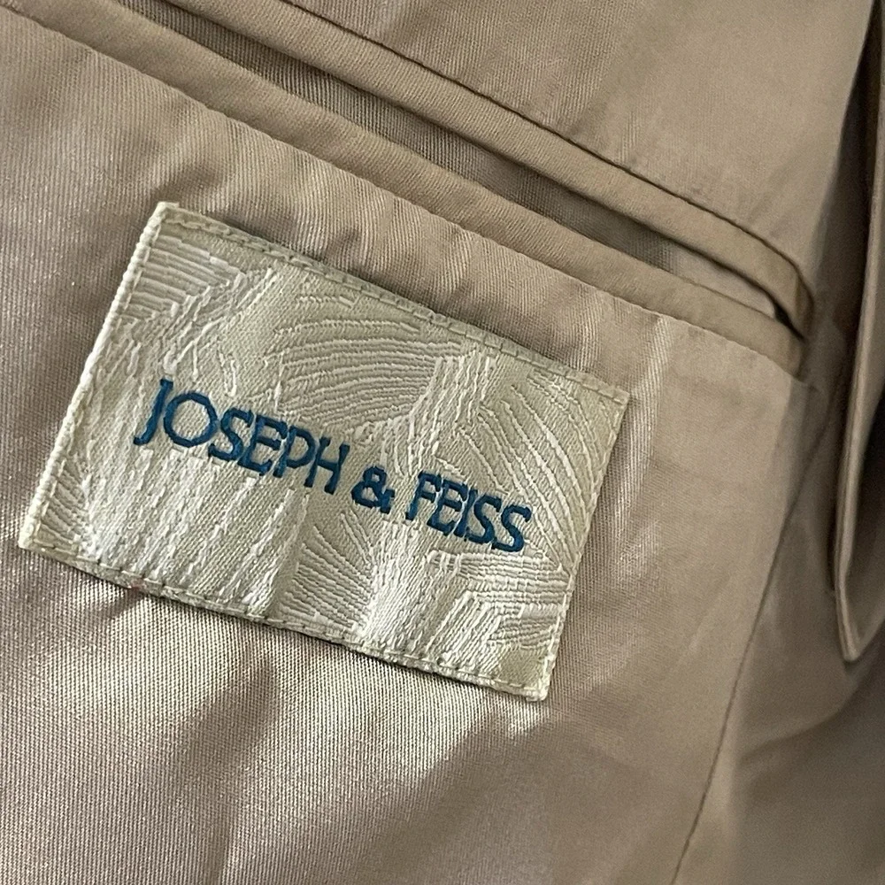 Joseph & Feiss Mens Blazer 100% Silk‎ 42R Tan Herringbone Sport Coat Career